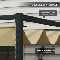 Outsunny Pergola retrattile 3 x 2 m struttura metallo epossidica anticorrosione telo poliestere 180 g/m² kaki(m-3)