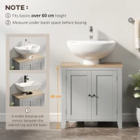 kleankin Under Sink Cabinet, Bathroom Sink Cabinet with 2 Doors, Pedestal Under Sink Design, Freestanding Bathroom Cupboard with Adjustable Shelf, Grey(m-5)
