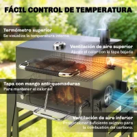 Outsunny Barbacoa de Carbón con Bandeja Ajustable Estantes Plegables Ruedas Termómetro Tapa Chimenea Ventilaciones y Cesta(m-6)