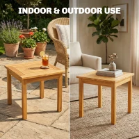 Outsunny Coffee Table Fully Assembled Patio Side Table Slatted Top Solid Acacia Wood for Indoor Outdoor Natural Wood(m-6)