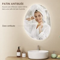 HOMCOM Miroir de Salle de Bain Asymétrique LED 70 x 50 cm - 3 couleurs, anti-buée, montage mural avec interrupteur tactile(m-5)