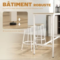 HOMCOM Ensemble table haute et 4 tabourets avec Repose-Pieds style moderne, structutre en métal effet bois naturel(m-6)