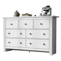 Madia credenza minimal portaoggetti con 7 cassetti, 152x40x88.5 cm, Bianco(m-11)