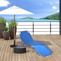 Outsunny Bain de Soleil transat Pliable Dossier réglable Multipositions métal et Polyester Bleu(m-12)