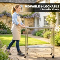 Outsunny Chariot de Barbecue Table de Préparation Extérieur avec Plan de Travail et Roulettes Acier Inoxydable 85x60x92cm Argenté(m-6)