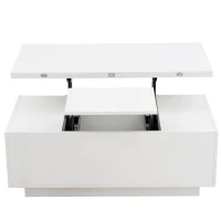 Tavolino multiuso con doppio meccanismo di sollevamento e spazio a scomparsa, 100x50x43 cm, Bianco(m-6)