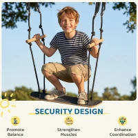 AIYAPLAY Skateboardschommel Kinderschommel met verstelbare hoogte, antislip plank, weerbestendig touw, handgrepen, Zwart(m-4)