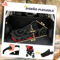 PawHut Carrito para Perros con 3 Ruedas Ventanas de Malla Cesta de Almacenaje y Correas de Seguridad 109,5x57,5x106,5 cm Rojo(m-6)