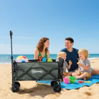 Outsunny Chariot de transport pliable chariot à roulettes avec poignée télescopique avec ouverture arrière 76 x 48 x 92 cm vert(m-10)