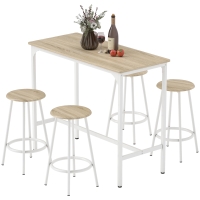 HOMCOM Ensemble table haute et 4 tabourets avec Repose-Pieds style moderne, structutre en métal effet bois naturel