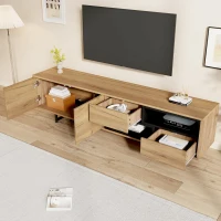 Mobile TV moderno portaoggetti con ripiani aperti, in truciolato, 173x38x48 cm, Color legno(m-4)