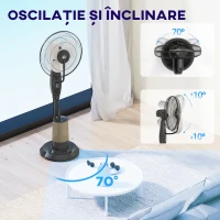 HOMCOM Ventilator cu Nebulizator și Rezervor 3,2L, 3 Moduri și 3 Viteze, Ventilator cu Oscilație 70°, Înclinare 10°, Temporizator 7,5h, Telecomandă, 75W, 120cm(m-6)
