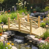 Outsunny Pont de Jardin en Bois Carbonisé Arqué Main Courante Sécurisée et Charge 200kg 174 x 78 x 57,5 cm Naturel(m-2)