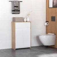 kleankin Meuble de salle de bain, meuble de rangement, tiroir et placard double porte, 60x30x90cm, blanc et effet bois naturel(m-7)