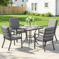 Outsunny 5 Pieces Outdoor Dining Set with Cushions, Garden Dining Set for 4 with Square Table and Stackable Chairs(m-2)