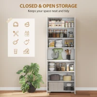 HOMCOM 180 cm Tall Kitchen Cupboard, Pantry Storage Cabinet with Soft Close Doors and Adjustable Shelves, High Gloss White(m-5)