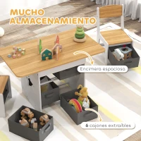 AIYAPLAY Mesa Infantil con 2 Sillas con 6 Cajones de Tela Diseño Estrellas para Niños y Niñas de 3-8 Años Natural(m-5)
