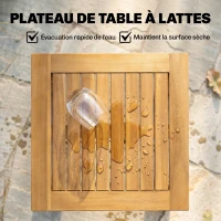 Outsunny Table Basse de Jardin Carrée en Bois d'acacia Massif, avec Plateau à Lattes, Pieds Réglables, 48x48x46cm, Naturel(m-5)