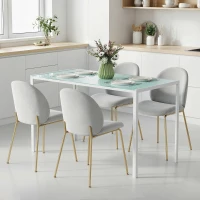 HOMCOM Table à manger pour 4 personnes, table de cuisine avec plateau en verre trempé et pieds en métal, 120x60x75cm, blanc(m-10)