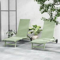 Outsunny Lot de 2 bains de soleil en aluminium et textilène avec roulettes dossier inclinable charge max. 150 Kg vert foncé(m-9)