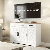 HOMCOM Buffet para cozinha, móvel de arrumação com 3 portas de celeiro, 2 gavetas e prateleiras ajustáveis, 108 x 40 x 81 cm, branco(m-4)