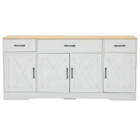 Madia moderna in stile scandinavo con 3 cassetti e 4 ante, 160x37x75 cm, Bianco(m-6)