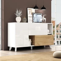 Credenza moderna con spazio contenitore, in Truciolato, 130x40x70 cm, Bianco e color Legno(m-1)