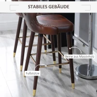 HOMCOM 2er-Set Barhocker mit Fußstütze, Barstuhl mit Rückenlehne, Bistrohocker, Esszimmerstuhl, Tresenhocker, Kunstleder, Braun, 52 x 53 x 101 cm(m-5)