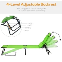 Outsunny Leżak słoneczny z otworem na twarz i poduszkami, składany, wodoodporne pokrycie, metalowa rama, zielony(m-4)