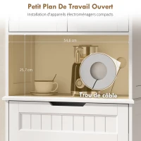 HOMCOM Buffet cuisine, armoire de cuisine avec 4 portes, tiroir, compartiment ouvert et étagères réglables, 60x30x172cm, blanc(m-5)