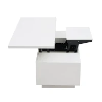 Tavolino multiuso con doppio meccanismo di sollevamento e spazio a scomparsa, 100x50x43 cm, Bianco(m-7)