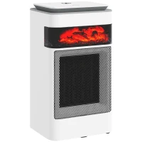 HOMCOM Ceramic Electric Heater, 1500W Fan Space Heater with 3 Modes, 24H Timer, Flame Effect, Oscillation for Bedroom, White(m-1)