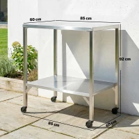 Outsunny Chariot de Barbecue Table de Préparation Extérieur avec Plan de Travail et Roulettes Acier Inoxydable 85x60x92cm Argenté(m-3)