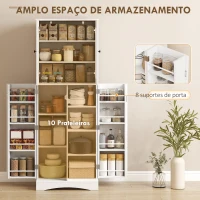 HOMCOM Armário Despensa de Cozinha com 4 Portas 8 Compartimentos e 10 Prateleirascom 4 Prateleiras Ajustáveis 60x40x162 cm Branco(m-4)