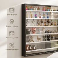 HOMCOM Vitrine pour collection vitrine murale 80 x 9,5 x 83 cm 6 étagères réglables en hauteur 2 portes coulissantes en verre(m-6)