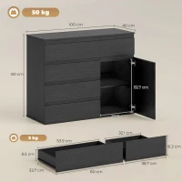 HOMCOM Modern Sideboard, Sideboard Storage Cabinet with 5 Drawers, Adjustable Shelf, Soft-Close Door, Black(m-3)