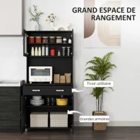 HOMCOM Buffet haut cuisine, armoire de cuisine avec 4 portes, tiroir, plan de travail, étagères réglables, 80x48x170cm, noir(m-4)