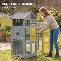 PawHut Vogelvolière van hout met 6 zitstokken, opbergvak, uitneembare lade, RVS voerbakken, 196x60x164,5cm, grijs(m-7)