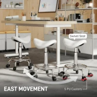 HOMCOM Salon Saddle Stool, Rolling Saddle Chair for Massage, Spa, Clinic, Beauty, Hairdressing and Tattoo, White(m-6)