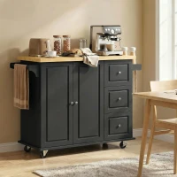 HOMCOM Kitchen Island on Wheels, Rolling Kitchen Storage Trolley with Drop Leaf, Drawers, Towel and Spice Rack, Black(m-8)