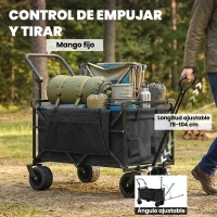 Outsunny Carro de Jardín Plegable con Ruedas Grandes Bloqueables Barra Ajustable Portavasos para Campaña 125x59x133 cm Negro(m-4)
