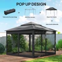 Outsunny 3 x 3(m) Pop Up Gazebo, Double-roof Garden Tent with Netting and Carry Bag, Party Event Shelter, Black(m-4)