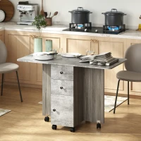 HOMCOM Table de cuisine pliable table à manger pliante 2 plateaux rabattables avec 2 tiroirs 1 placard et 1 étagère de rangement 120 x 60 x 76,5 cm - gris(m-2)