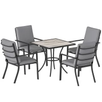 Outsunny 5 Pieces Outdoor Dining Set with Cushions, Garden Dining Set for 4 with Square Table and Stackable Chairs(m-11)