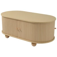 Table basse ovale avec rangement et portes coulissantes, 100x50x40 cm, Couleur naturelle(m-11)