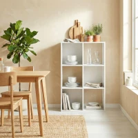 HOMCOM Industrial Style Storage Shelf, Bookcase, Bookshelf with 6 Compartments, for Living Room, Home Study, White Wood Effect(m-9)