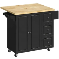 HOMCOM Kitchen Island on Wheels, Rolling Kitchen Storage Trolley with Drop Leaf, Drawers, Towel and Spice Rack, Black(m-1)