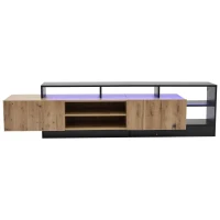 Dulap TV modern, cu iluminare LED și spațiu de depozitare deschis, 190x40x48,5 cm, Negru + Culoare naturală(m-1)