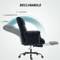 HOMCOM Sedia da Ufficio Reclinabile con Poggiapiedi, Schienale Alto, Altezza Regolabile e Ruote, Nero(m-6)