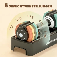 SPORTNOW Verstellbare Hantel Set, 1-5 kg Hanteln mit Schnelleinstellung Ablagefach, rutschfest Griff Platzsparend(m-4)